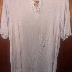 Daytrip Light Gray Lace V-Neck Blouse